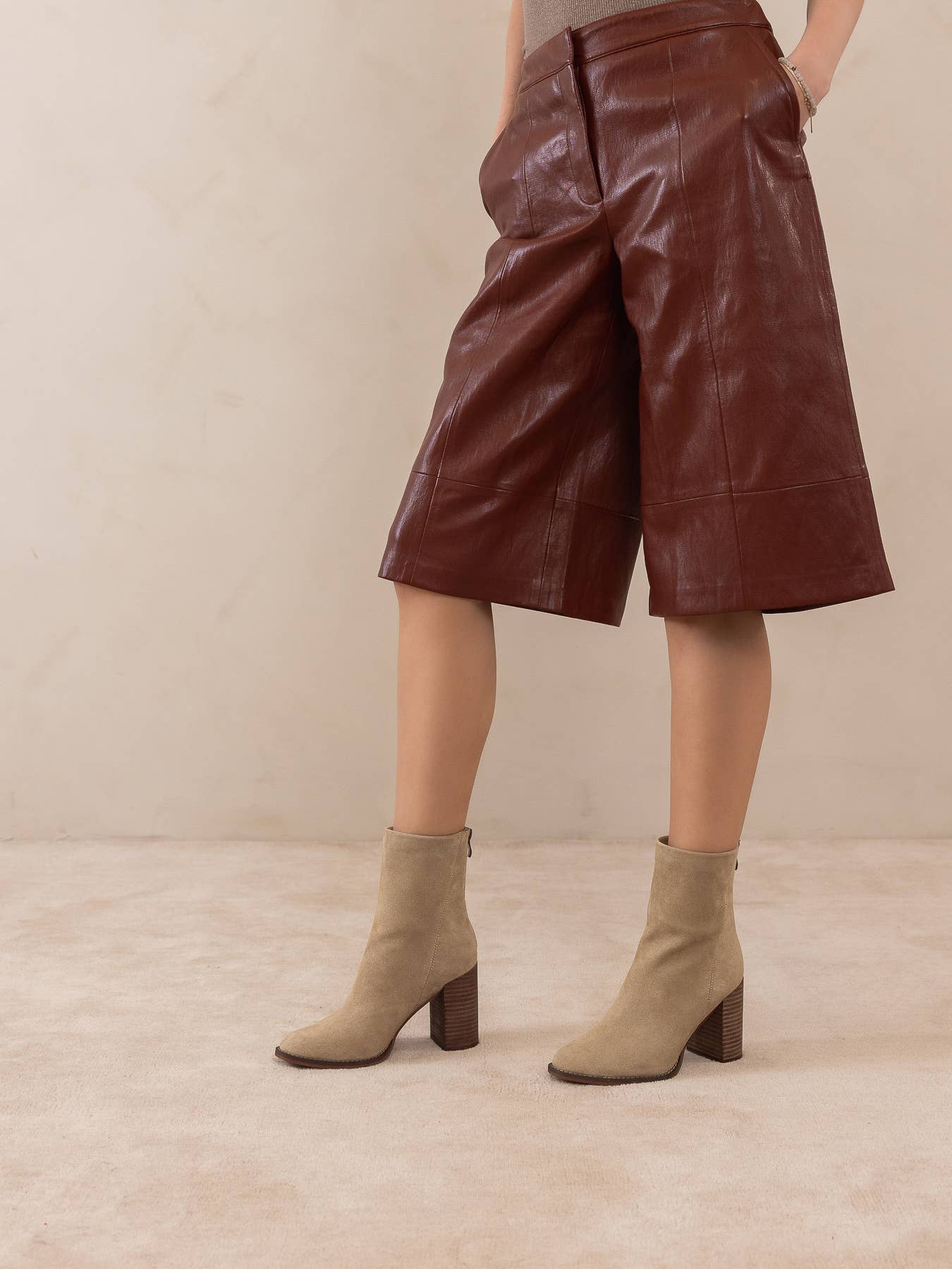 Oasis Society The Maxine | Khaki Minimal Suede Heel Fall Bootie