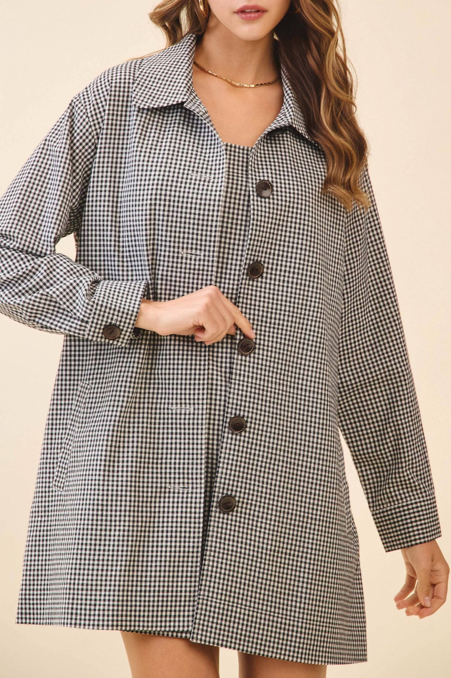 Gingham Button Down Oversized Fit Jacket
