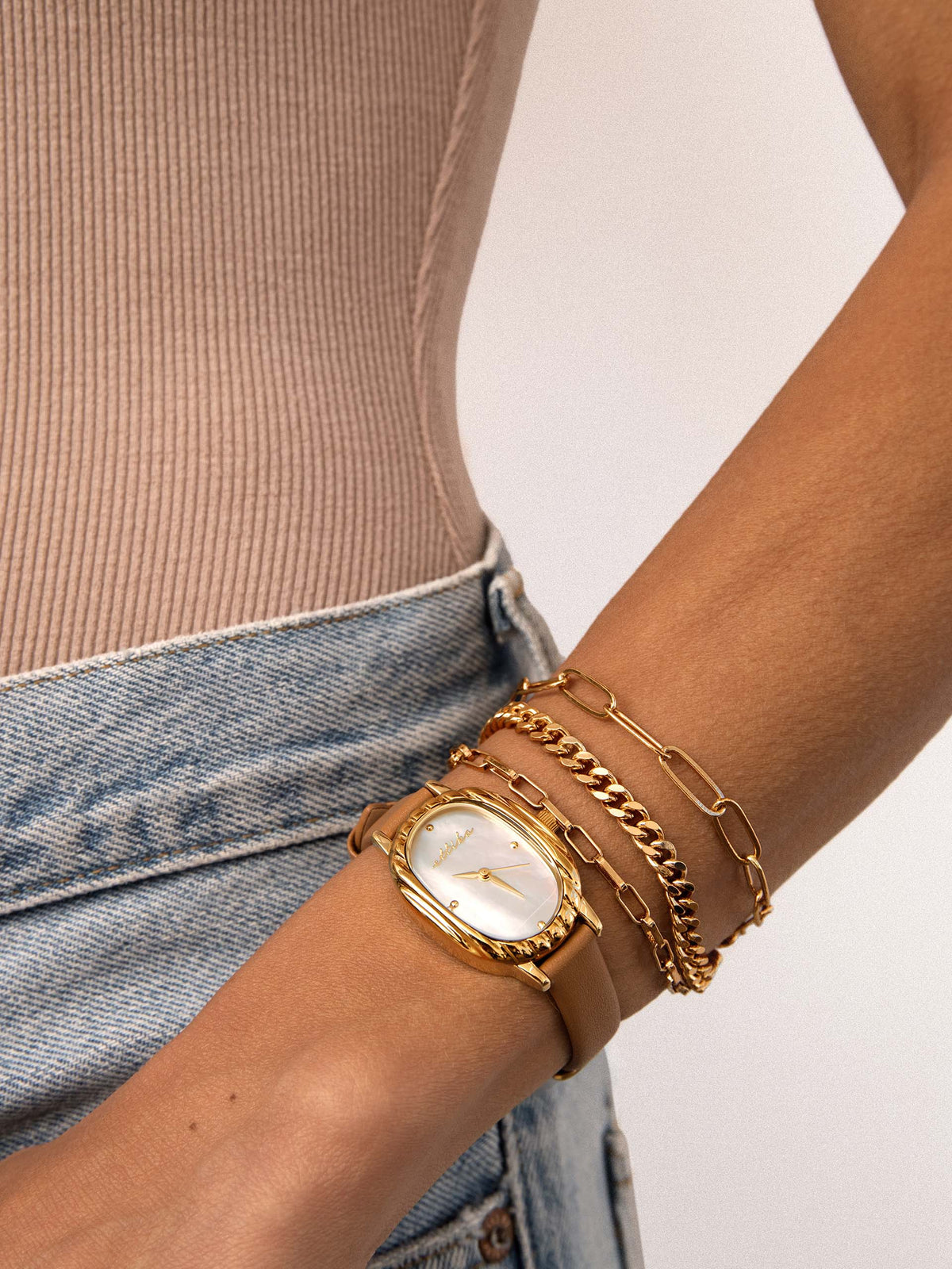 Ettika Timeless Texture Cognac Leather Watch