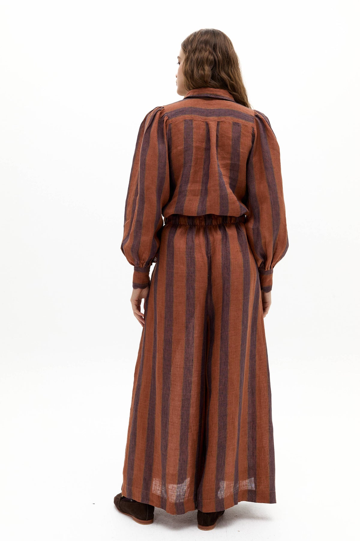 Lanhtropy Camille Linen Shirt and Sabi Linen Pants Set - Camino Brick Stripes