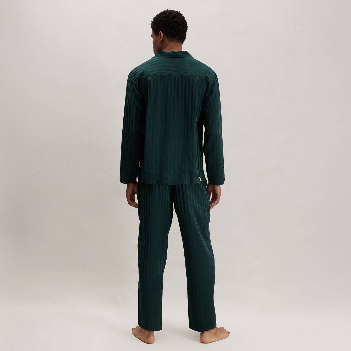 Men's Washable Silk Striped Jacquard Button Up Set