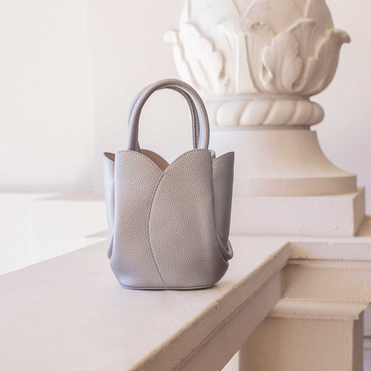 Melie Bianco Tulip Mini Metallic Pink Recycled Vegan Leather Top Handle Bag
