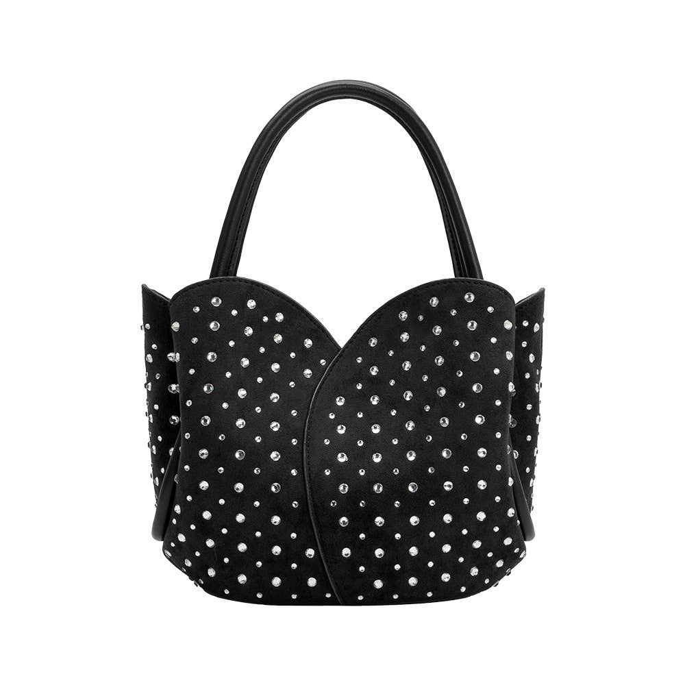 Melie Bianco Tulip Black Recycled Vegan Rhinestone Top Handle Bag