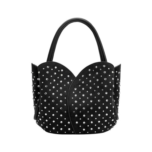 Melie Bianco Tulip Black Recycled Vegan Rhinestone Top Handle Bag