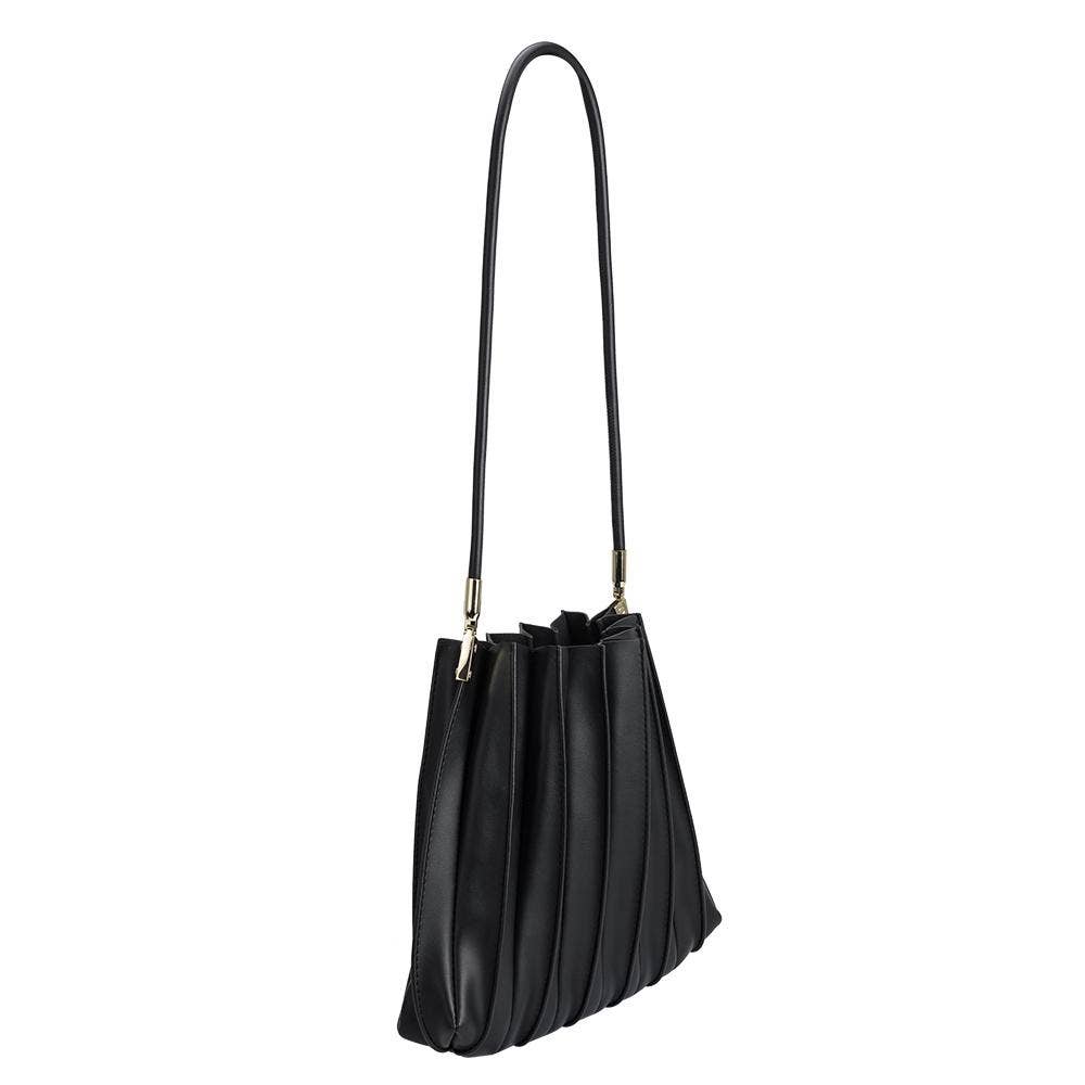 Melie Bianco Carrie Black Pleated Vegan Leather Shoulder Bag