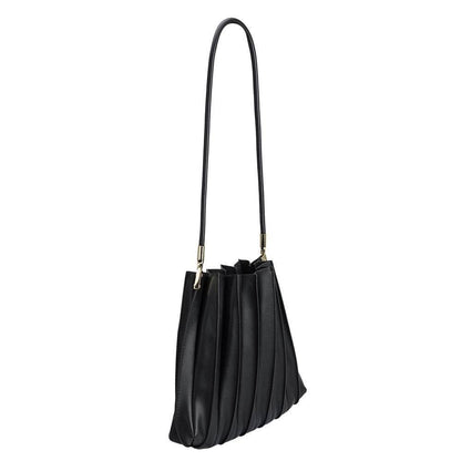 Melie Bianco Carrie Black Pleated Vegan Leather Shoulder Bag