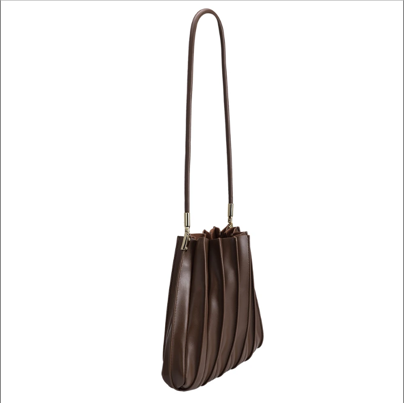 Melie Bianco Carrie Chocolate Pleated Vegan Leather Shoulder Bag