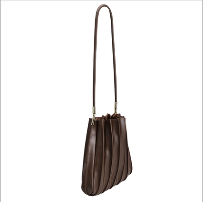 Melie Bianco Carrie Chocolate Pleated Vegan Leather Shoulder Bag