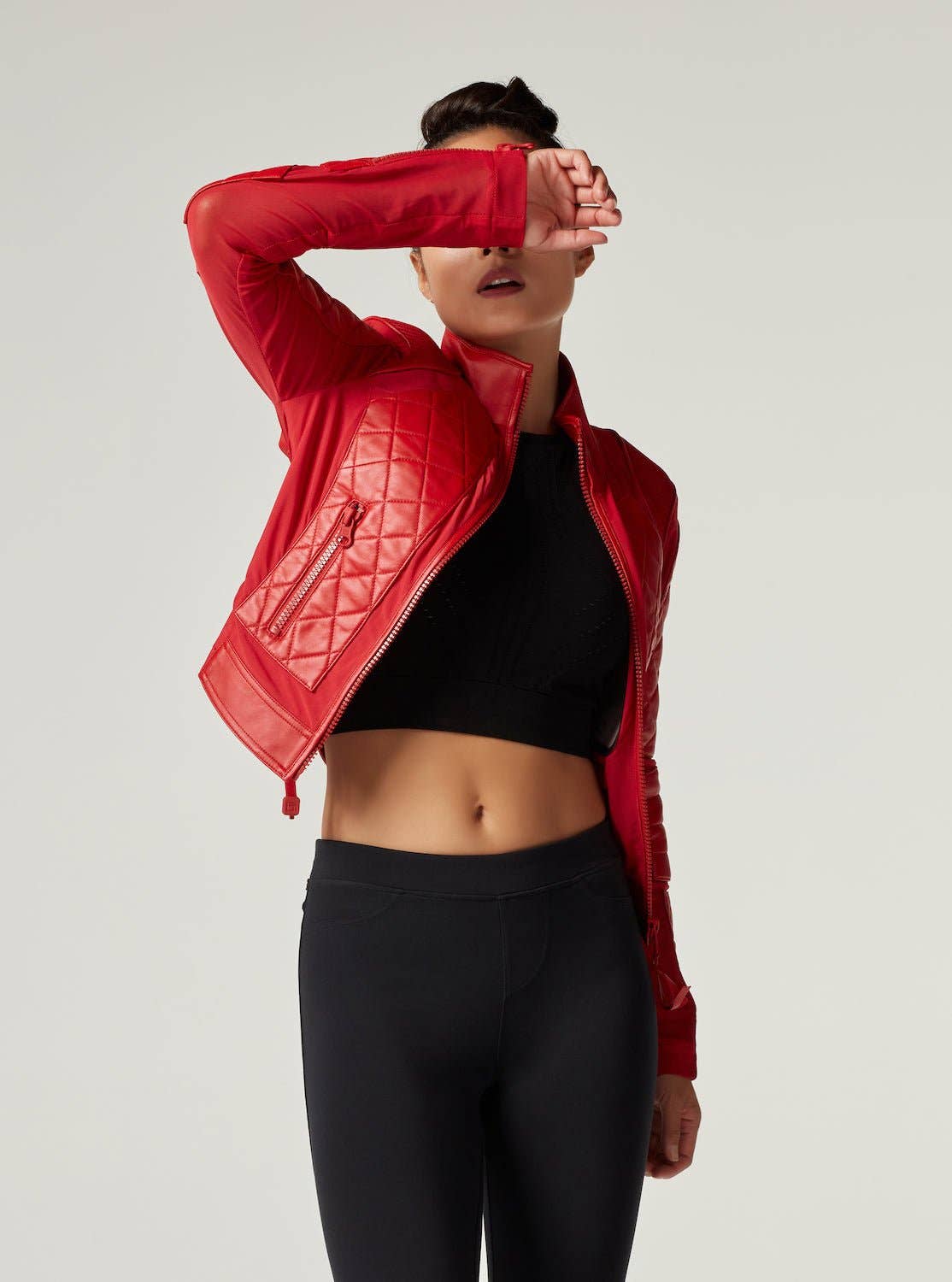 Blanc Noir Classic Red Leather Mesh Moto Jacket