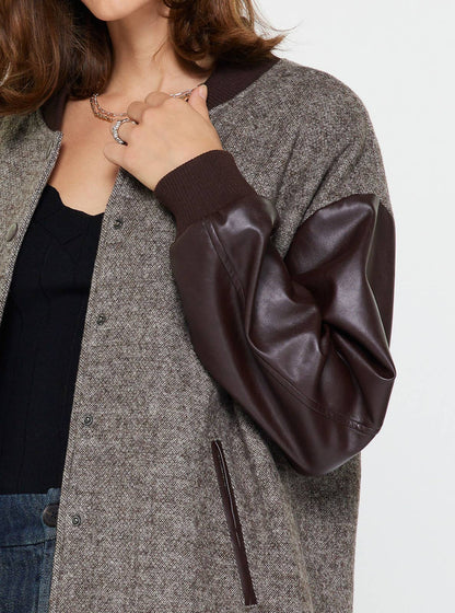 Current Air Oversized Pu Sleeve & Wool Blend Jacket