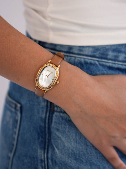 Ettika Timeless Texture Cognac Leather Watch