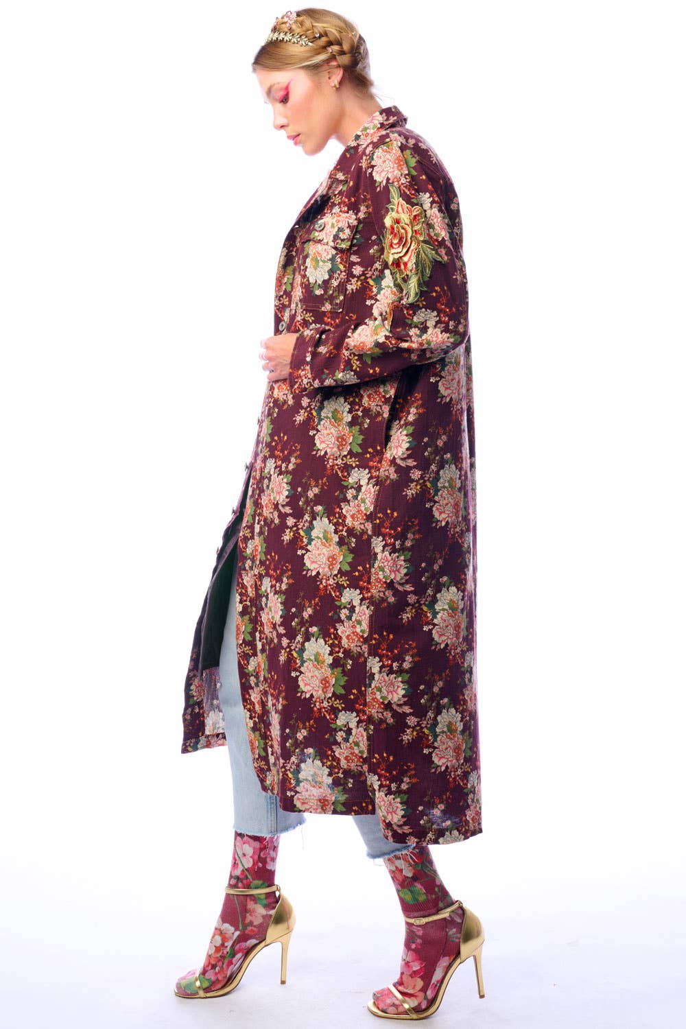 Aratta Cara Delvinge Burgundy Floral Coat