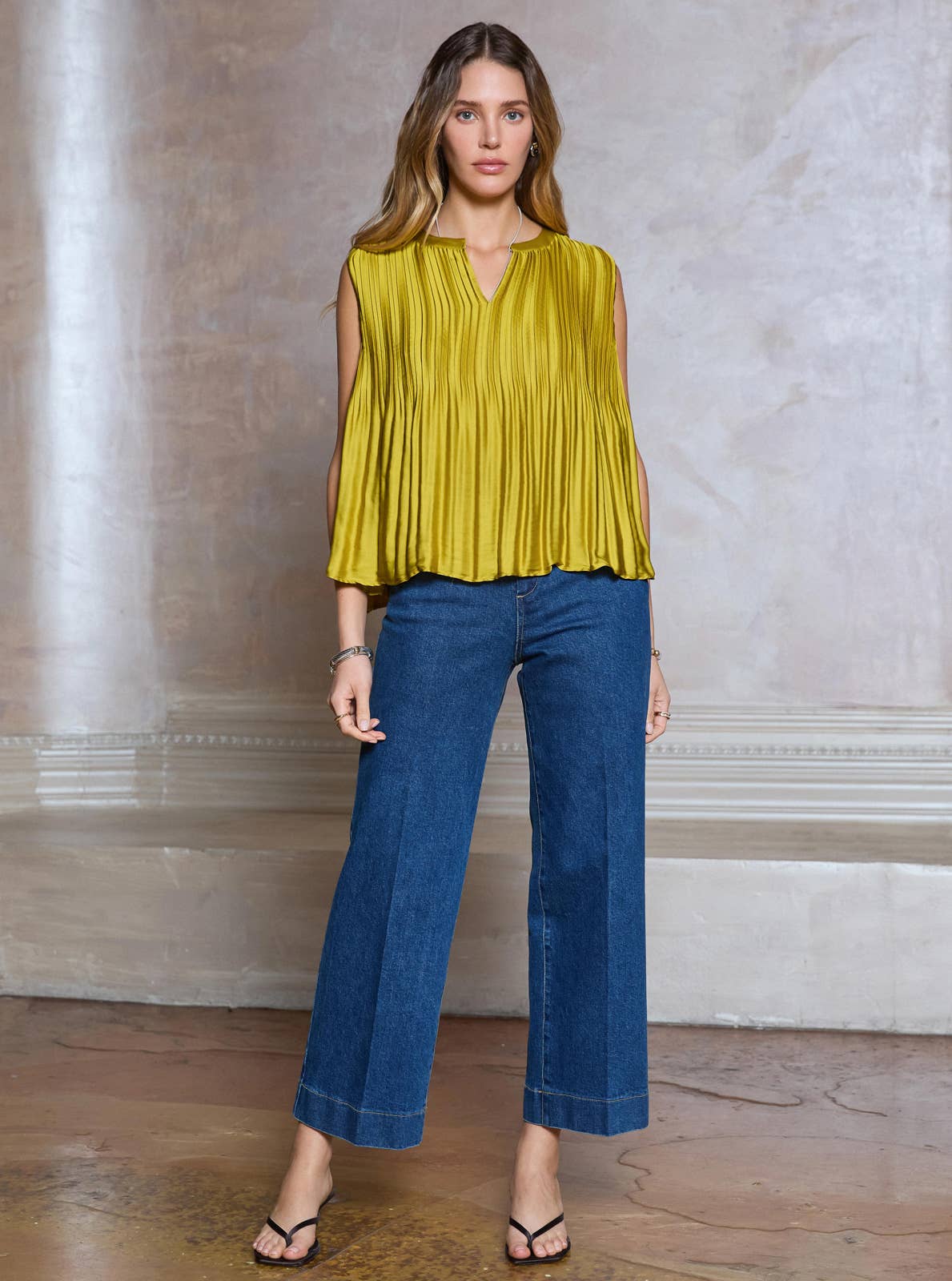 Current Air Pleated Sleeveless Cropped Top