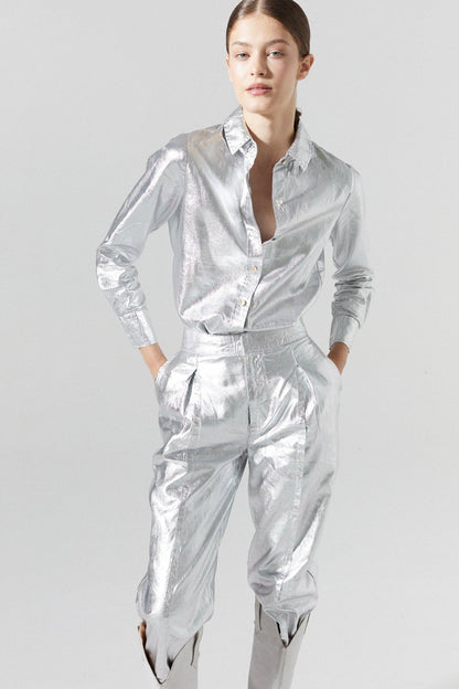 Lanhtropy San Marino Metallic Linen Shirt - Silver