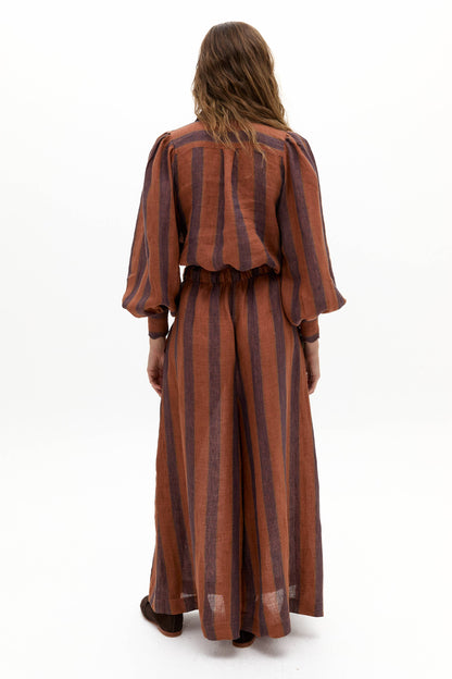 Lanhtropy Camille Linen Shirt and Sabi Linen Pants Set - Camino Brick Stripes