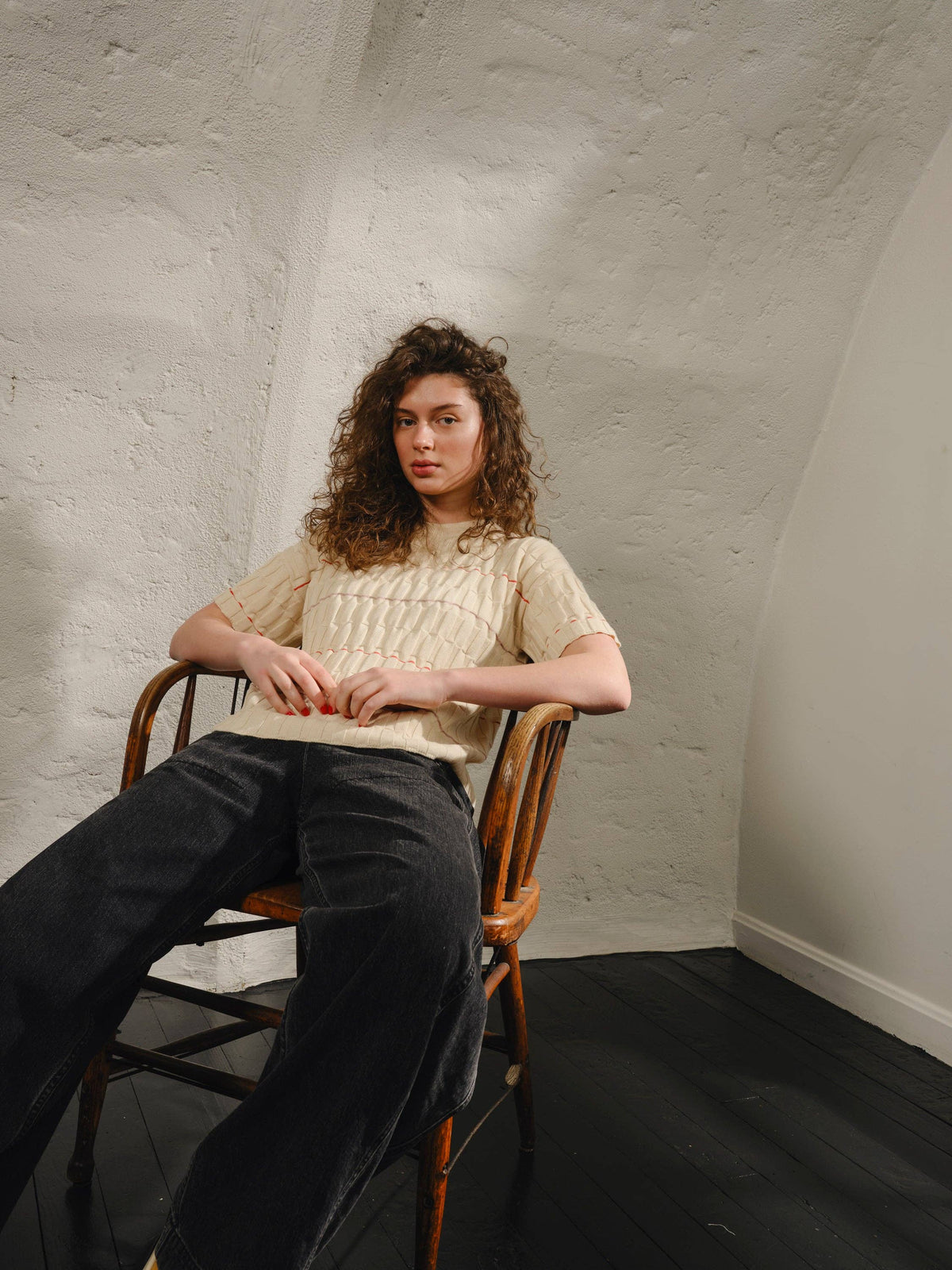 The Endery Wiggle Stripe Knit Grid Tee in the Daybreak Palette