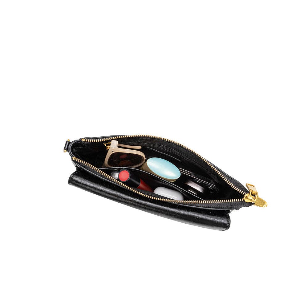 Melie Bianco Aria Black Recycled Vegan Leather Shoulder Bag