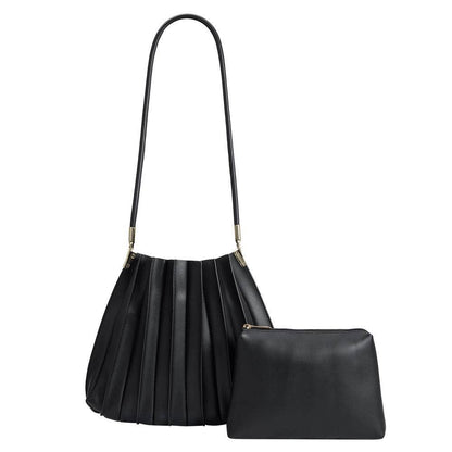 Melie Bianco Carrie Black Pleated Vegan Leather Shoulder Bag