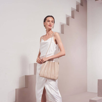 Melie Bianco Carrie Bone Pleated Vegan Leather Shoulder Bag