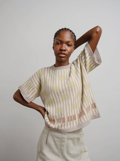 The Endery Bauhaus Short Sleeve Sweater Tee in the Cumulus Palette
