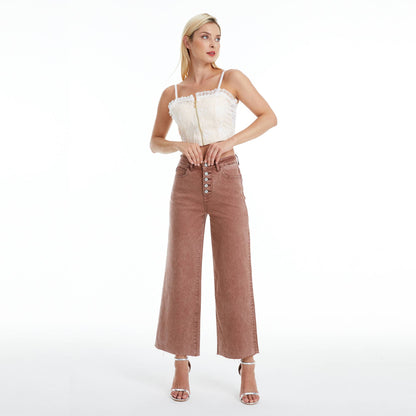 BAYEAS HIGH RISE WIDE LEG TWILL PANTS(RAW HEM,BUTTON FLY)