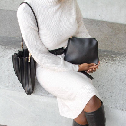 Melie Bianco Carrie Black Pleated Vegan Leather Shoulder Bag