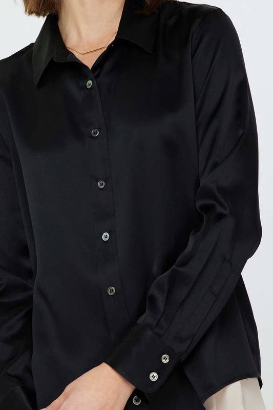 Current Air 100% Silk Button Down Long Sleeve Blouse