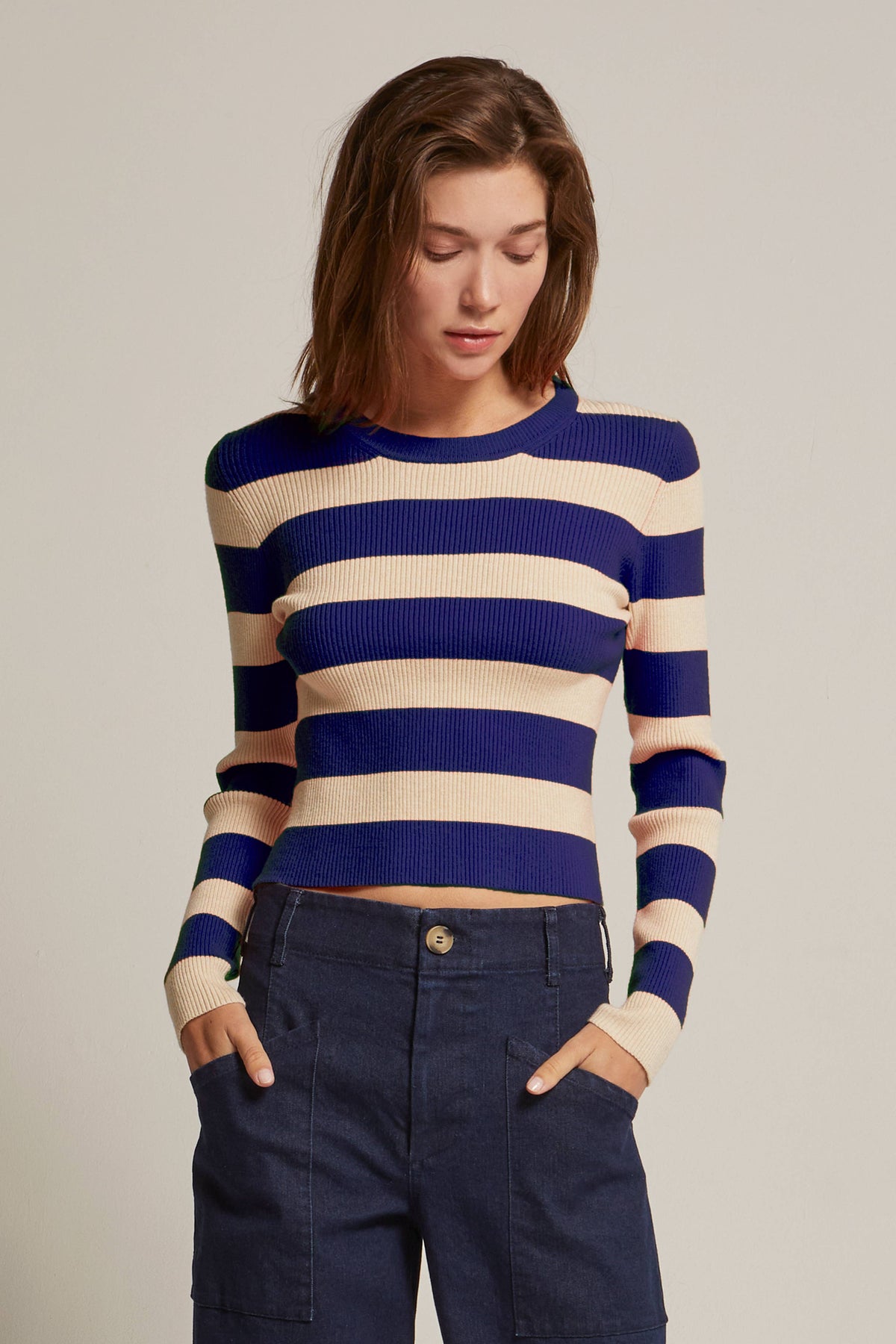 Crescent Lia Striped Rib Knit Top
