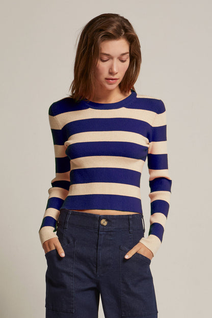Crescent Lia Striped Rib Knit Top