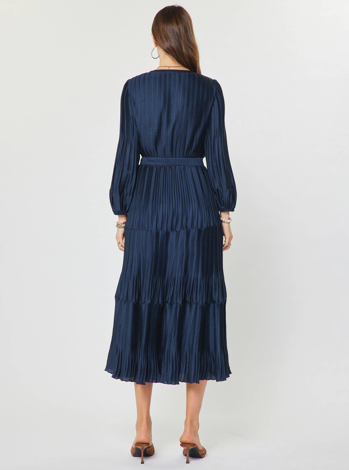 Current Air Pleated Long Sleeve Maxi Dress