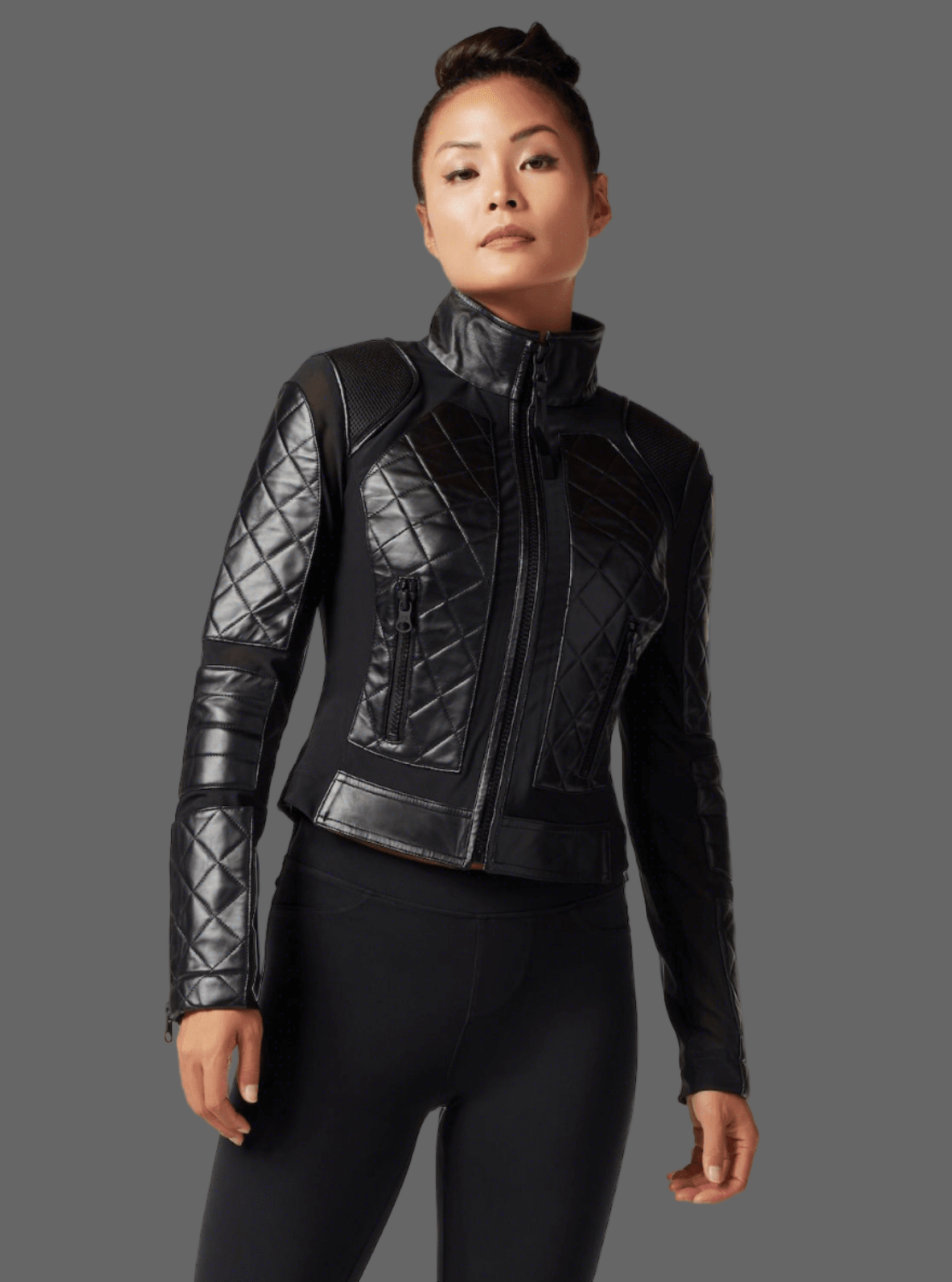 Blanc Noir Classic Leather Mesh Moto Jacket