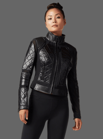 Blanc Noir Classic Leather Mesh Moto Jacket