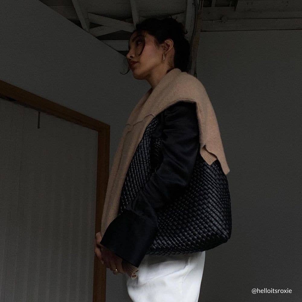 Melie Bianco Johanna Black Recycled Vegan Leather Shoulder Bag