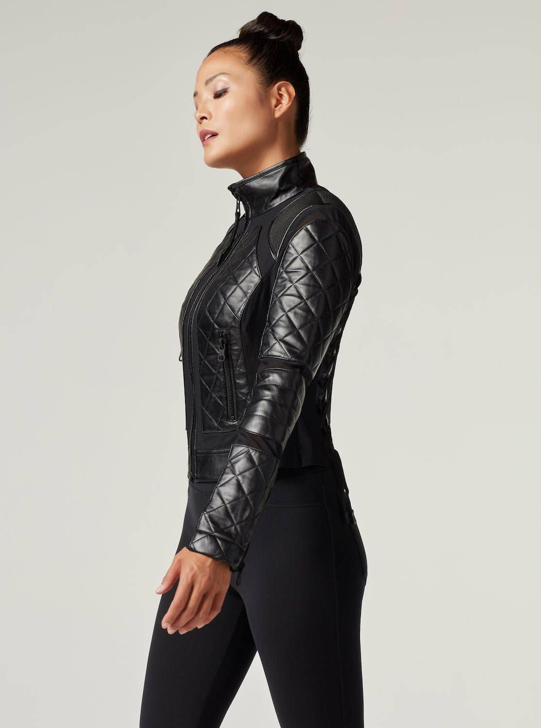 Blanc Noir Classic Leather Mesh Moto Jacket