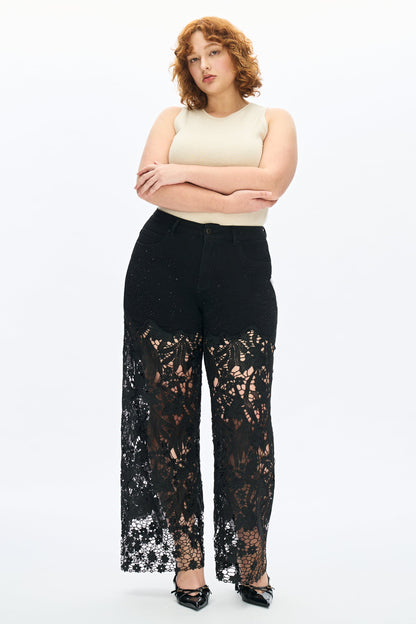 Bayeas Plus Crystal Embellished Black Lace Jeans