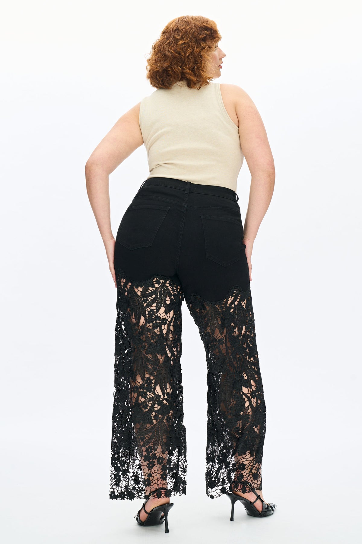 Bayeas Plus Crystal Embellished Black Lace Jeans