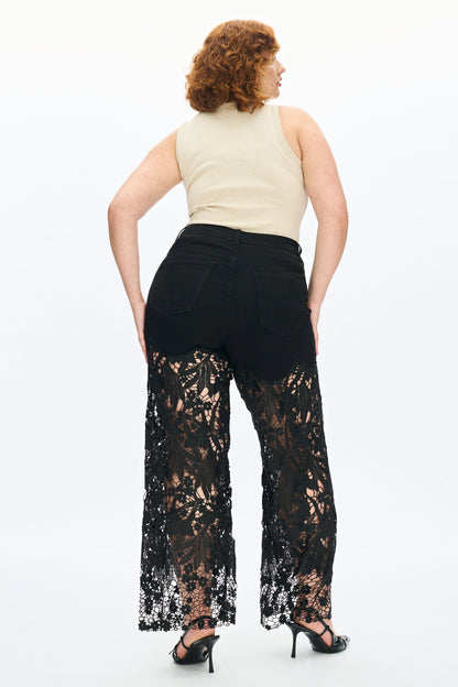 Bayeas Plus Crystal Embellished Black Lace Jeans