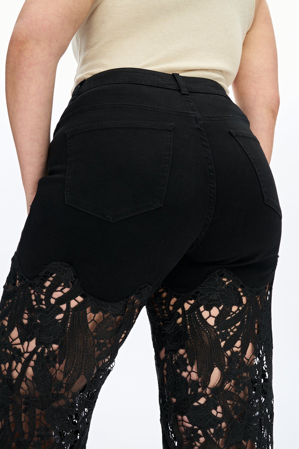 Bayeas Plus Crystal Embellished Black Lace Jeans