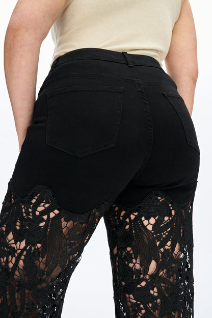 Bayeas Plus Crystal Embellished Black Lace Jeans