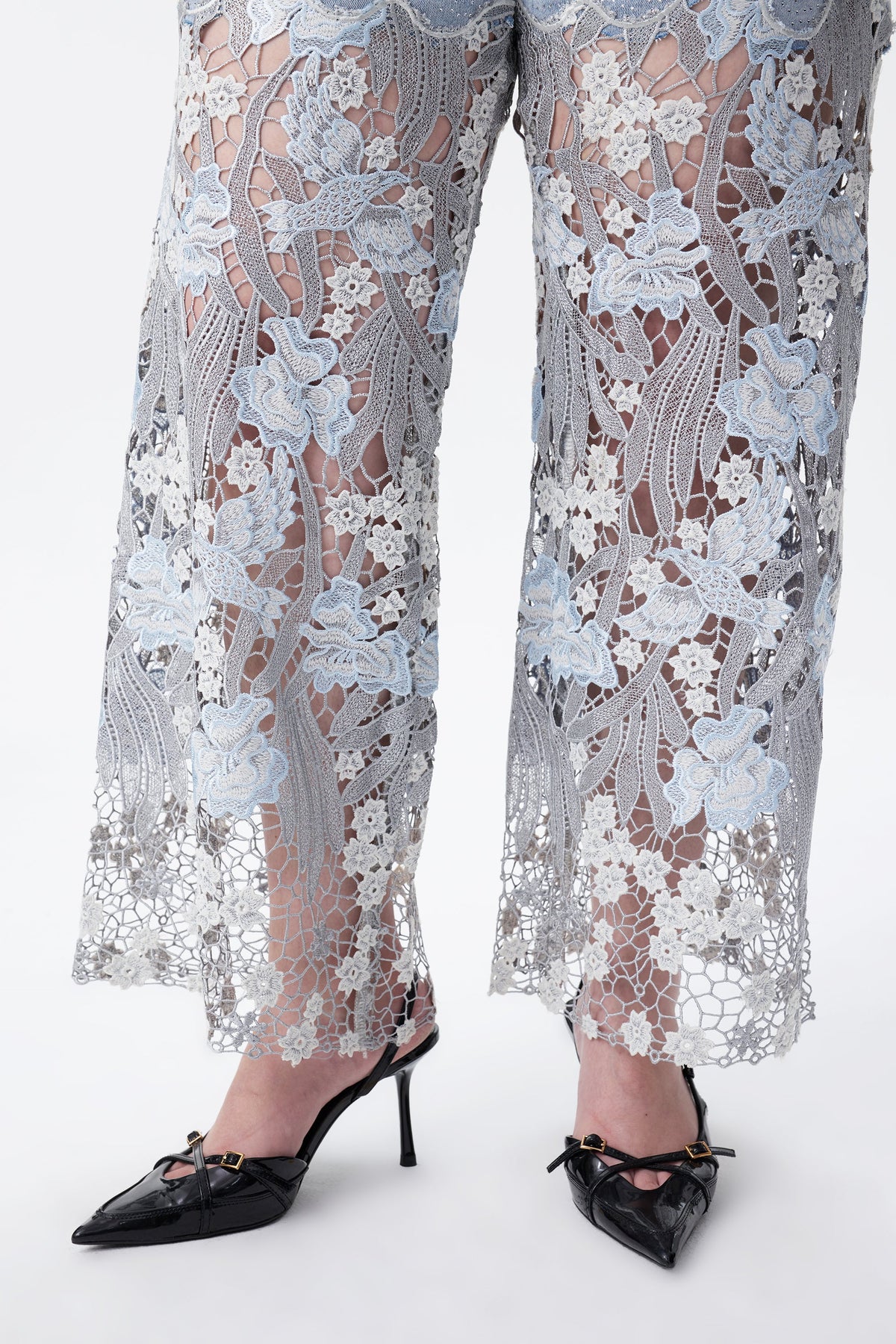 Bayeas Plus Crystal Embellished Lesley Blue Lace Jeans