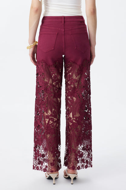 Bayeas Crystal Embellished Wine Lace Jeans