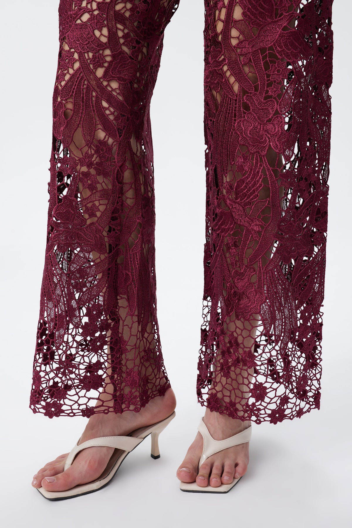 Bayeas Crystal Embellished Wine Lace Jeans