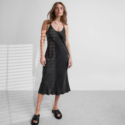 Lunya Washable Silk Black Bias Slip Dress
