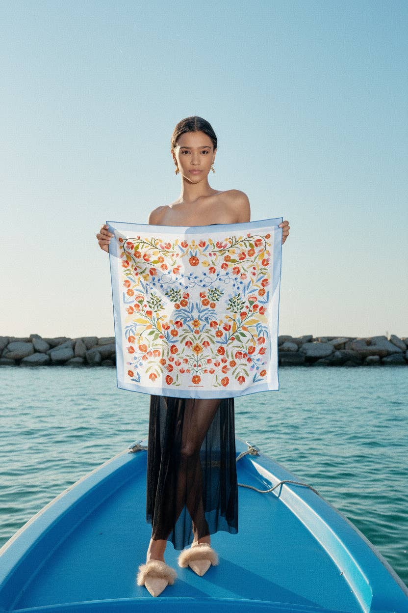 Jessie Zhao Porcelain Jardin Double Sided Silk Scarf
