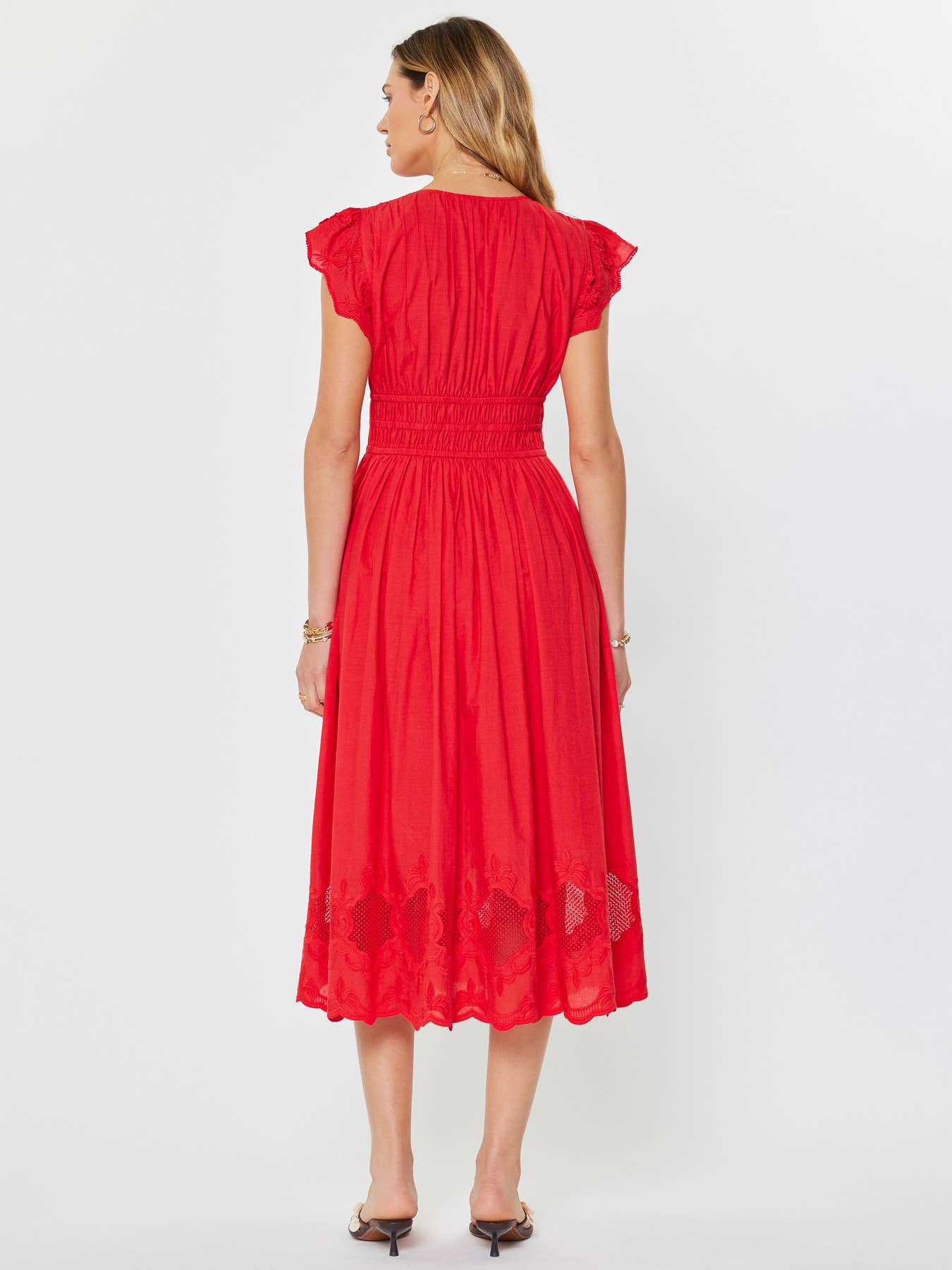 Current Air Embroidered Lace Red Midi Dress