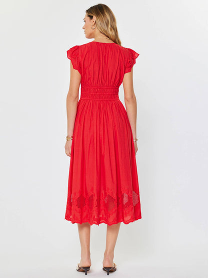 Current Air Embroidered Lace Red Midi Dress