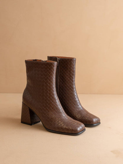 Oasis Society The Demi | Coffee Woven Block Heel Ankle Fall Boot