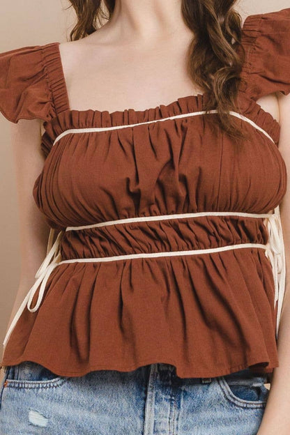 Ruched Detail Ruffled Straps Top