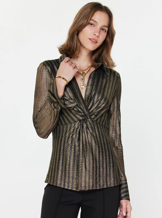 Current Air Metallic Striped Twist-Front Blouse