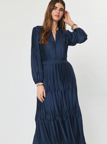 Current Air Pleated Long Sleeve Maxi Dress